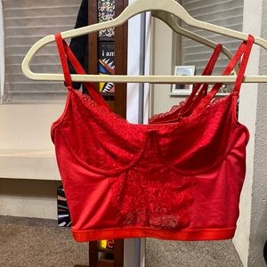 SHEIN red lace crop top
